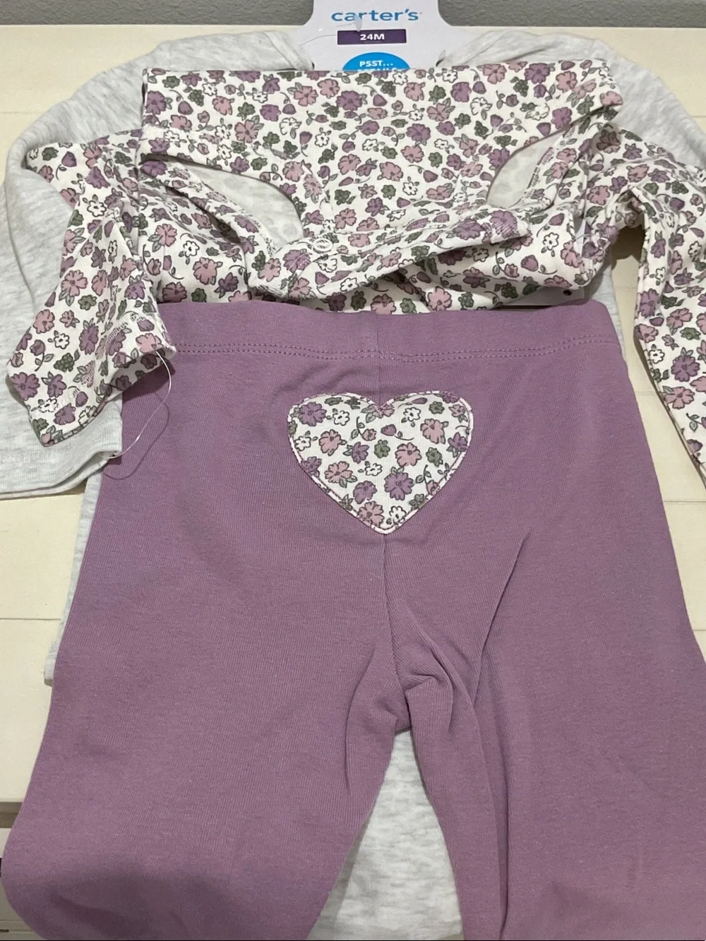 Carter's 3-piece Set - 24 months - Grey and Lavender Flowers
